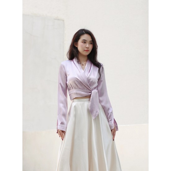 Purple Silk Top with Ribbon Tie BCT369 Purple Silk Top with Ribbon Tie BCT369
