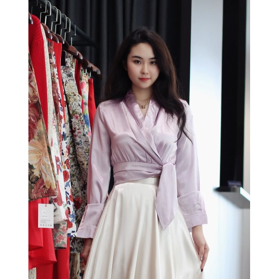 Purple Silk Top with Ribbon Tie BCT369 Purple Silk Top with Ribbon Tie BCT369