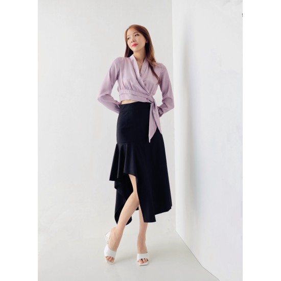 Purple Silk Top with Ribbon Tie BCT369 Purple Silk Top with Ribbon Tie BCT369