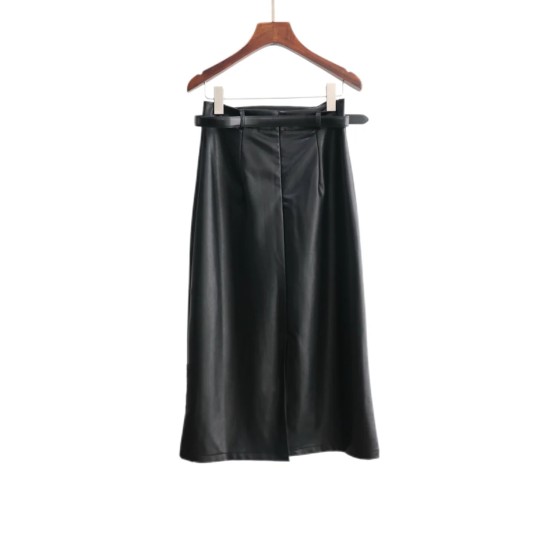 Leather A Line Skirt With Belt BB688301 Leather A Line Skirt With Belt BB688301