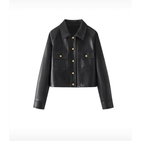 Leather Jacket With Gold Button WD78720 Leather Jacket With Gold Button WD78720