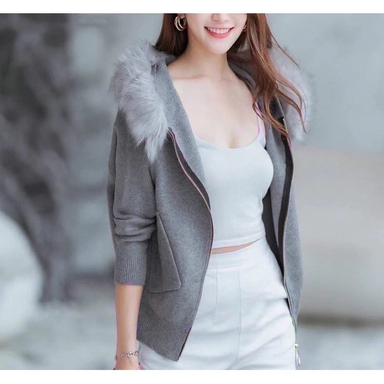 Faux Fur Collar Jacket (Detachable Collar) WD2492 Faux Fur Collar Jacket (Detachable Collar) WD2492