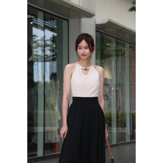Linen Marble Ball Collar Top W55441 Linen Marble Ball Collar Top W55441
