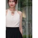 Linen Marble Ball Collar Top W55441 Linen Marble Ball Collar Top W55441