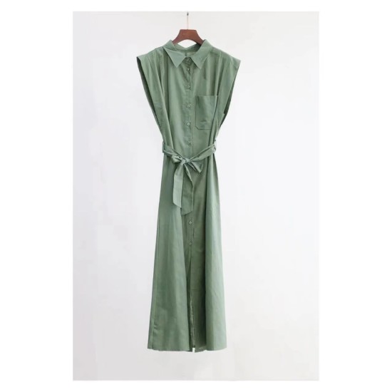 Linen Dress With Tie Belt WD13995 Linen Dress With Tie Belt WD13995
