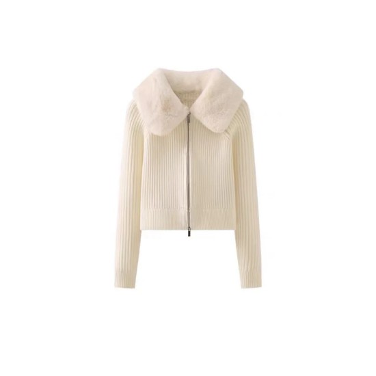 Faux Fur Lapel Collar Knit Cardigan Faux Fur Lapel Collar Knit Cardigan
