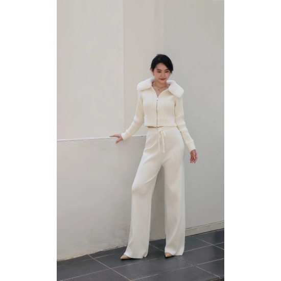 Faux Fur Lapel Collar Knit Cardigan Faux Fur Lapel Collar Knit Cardigan