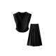 V neck Top And Elastic Waist Pantskirt Set Wear B662567 V neck Top And Elastic Waist Pantskirt Set Wear B662567