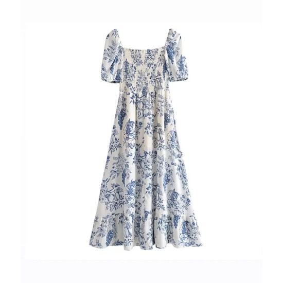 Puff Sleeve Elastic Midi Dress BD563302 Puff Sleeve Elastic Midi Dress BD563302