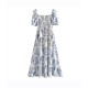 Puff Sleeve Elastic Midi Dress BD563302 Puff Sleeve Elastic Midi Dress BD563302
