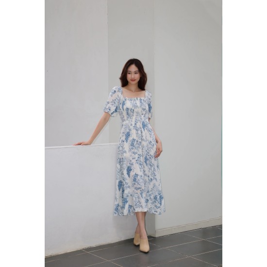 Puff Sleeve Elastic Midi Dress BD563302 Puff Sleeve Elastic Midi Dress BD563302